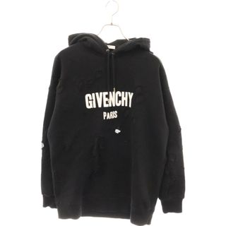 ジバンシィ(GIVENCHY)のGIVENCHY ジバンシィ 19SS デストロイ加工 ロゴプリント フーディー プルオーバーパーカー ブラック(パーカー)