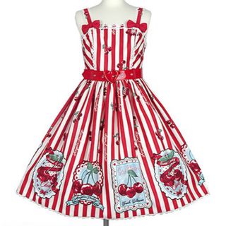 アンジェリックプリティー(Angelic Pretty)のCherry Stamp ジャンパースカート 赤 Angelic Pretty(ひざ丈ワンピース)