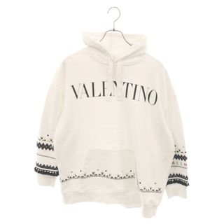 ヴァレンティノ(VALENTINO)のVALENTINO ヴァレンチノ フロントロゴ スパンコール フリンジデザイン プルオーバーパーカー ホワイト WB3MF11L6K2(パーカー)