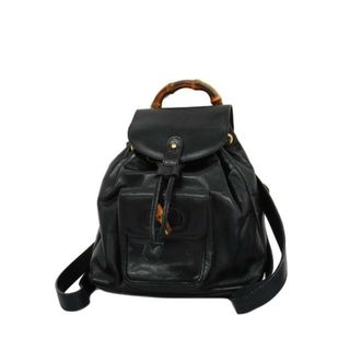 グッチ(Gucci)の【4id4989】グッチ リュックサック/バンブー/003 2058 0030/レザー/ブラック/ゴールド金具 【中古】 レディース(リュック/バックパック)