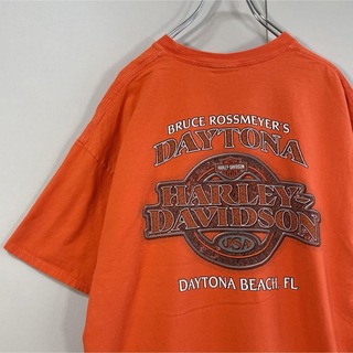 Harley Davidson - 【両面プリント】ハーレーダビッドソン古着デイトナビーチ90sストリート橙半袖