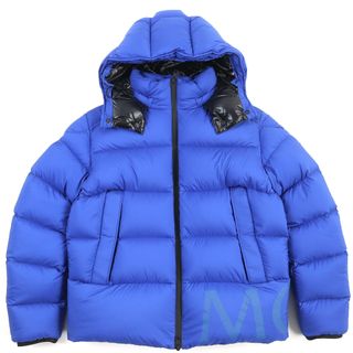 モンクレール(MONCLER)の極美品△MONCLER モンクレール 19-20AW WILMS ウィルムス ロゴ入り ラバーロゴワッペン・フード付き ダウンジャケット ブルー 1 ハンガー付き 正規品 メンズ オススメ◎(ダウンジャケット)