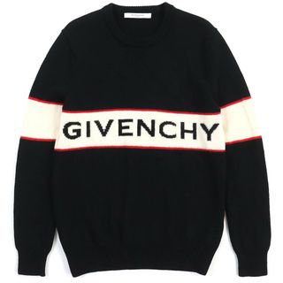 ジバンシィ(GIVENCHY)の美品△GIVENCHY ジバンシィ 18AW BM900G400M バンドヘビー ウール100％ スウェット セーター ニット ブラック ホワイト レッド S 正規品 メンズ(ニット/セーター)