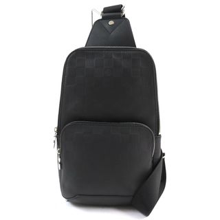 ルイヴィトン(LOUIS VUITTON)の美品△LOUIS VUITTON ルイヴィトン N41720 アヴェニュー スリングバッグ レザー クロス ボディバッグ ブラック シルバー金具 保存袋付き フランス製 メンズ(ボディーバッグ)