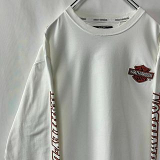 ハーレーダビッドソン(Harley Davidson)のハーレーダビッドソン　ロングTシャツ　ワンポイントロゴ　古着　ホワイト　Lサイズ(Tシャツ/カットソー(七分/長袖))