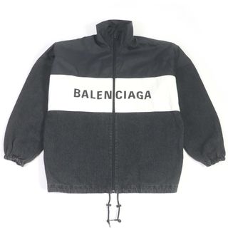 バレンシアガ(Balenciaga)の極美品□BALENCIAGA バレンシアガ 19AW 529213 ロゴプリント デニム切替 オーバーサイズ ポプリンシャツ ブルゾン ブラック 34 ブルガリア製 正規品 メンズ(ブルゾン)