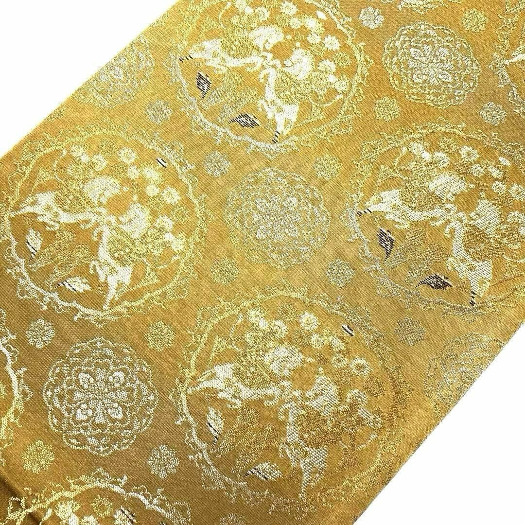 袋帯 華丸模様 双方馬模様 金糸 麦藁色 O-3209 袋帯 華丸模様 双方馬模様 金糸 麦藁色 O-3209