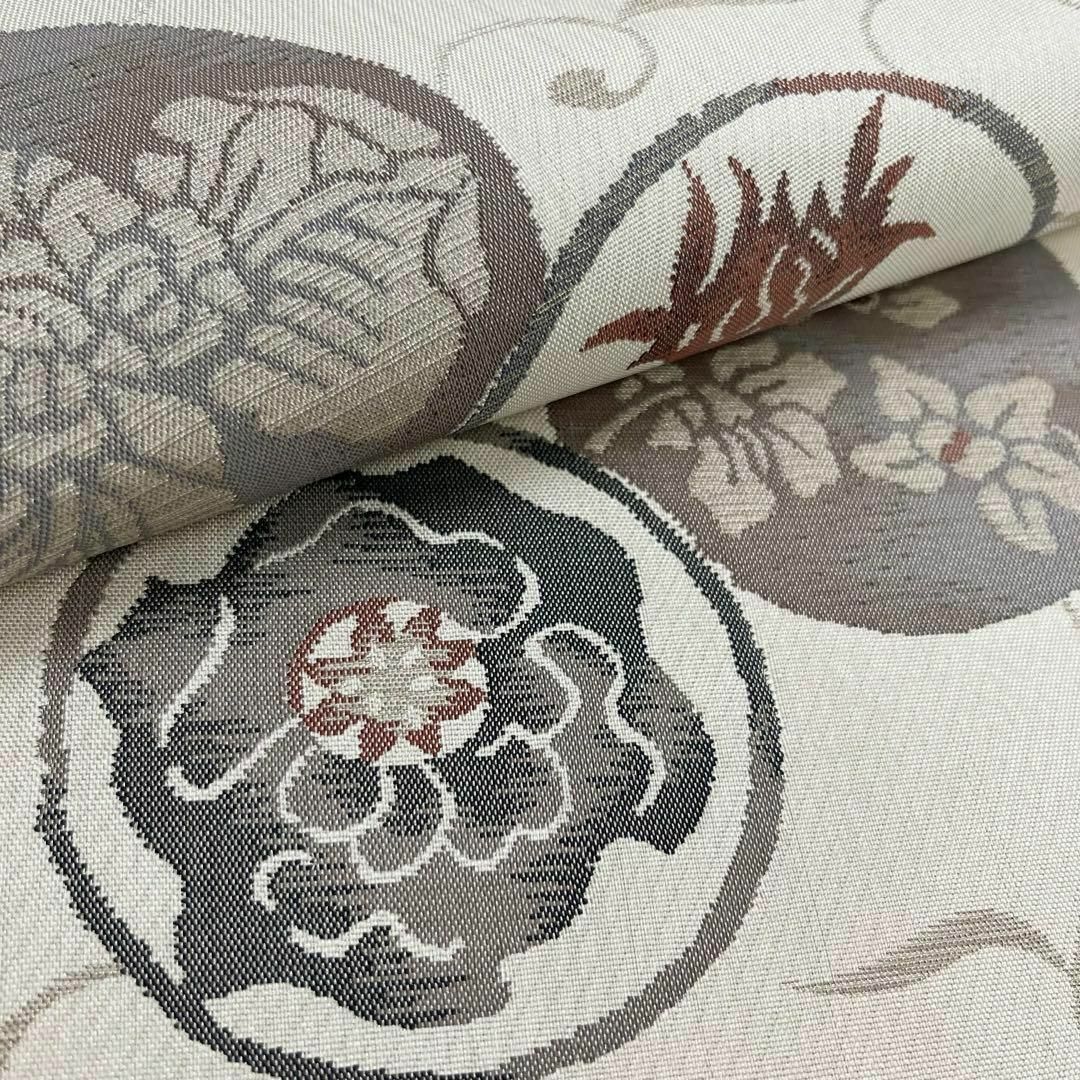 袋帯 丸に多様な花柄 花唐草模様 真珠色 ますいわ屋誂 O-3660 袋帯 丸に多様な花柄 花唐草模様 真珠色 ますいわ屋誂 O-3660