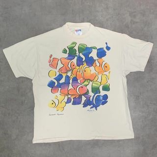 ヘインズ(Hanes)の90s FishART Tシャツ XLサイズ USA製 フィッシュ魚カラフル(Tシャツ/カットソー(半袖/袖なし))