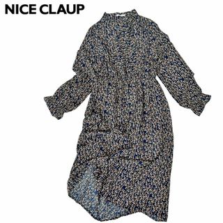 NICE CLAUP - 【NICE CLAUP】長袖ボウタイ付きワンピース/総柄/F★ナイスクラップ