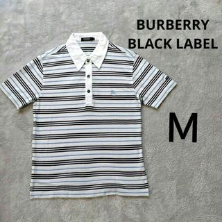 バーバリーブラックレーベル(BURBERRY BLACK LABEL)の美品　メンズ　バーバリーブラックレーベル　ポロシャツ　ストライプ　コットン　Ｍ(ポロシャツ)