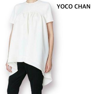 【極美品】YOKO CHAN ハーフスリーブヘムフレアブラウス 36 ホワイト
