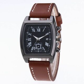 ♦即購入OK♦ 新品 スクエア メンズ ビジネス 腕時計 ブラウン ブラック(腕時計(アナログ))