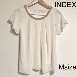インデックス(INDEX)のシフォンブラウス　半袖　index オフホワイト　体型カバー　夏服　Mサイズ(シャツ/ブラウス(半袖/袖なし))