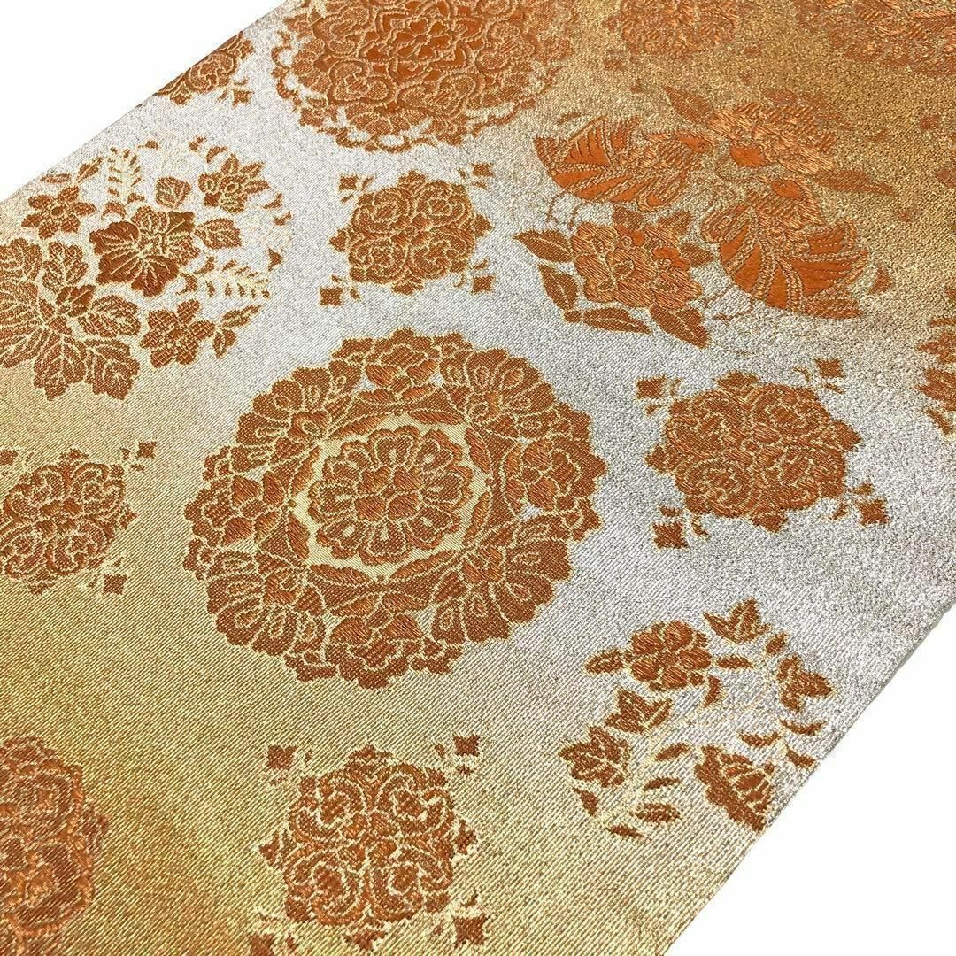 袋帯 煌びやかな華柄に鳥模様 金銀グラデーション O-2923 袋帯 煌びやかな華柄に鳥模様 金銀グラデーション O-2923