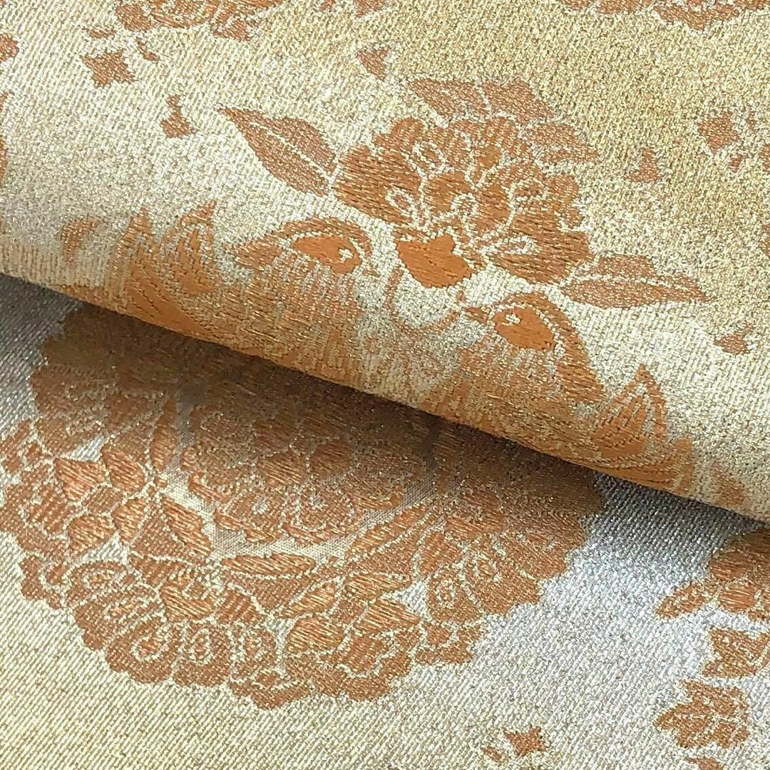 袋帯 煌びやかな華柄に鳥模様 金銀グラデーション O-2923 袋帯 煌びやかな華柄に鳥模様 金銀グラデーション O-2923