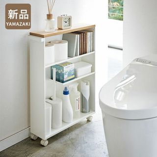 【新品】 tower ハンドル付きスリムトイレラック タワー ホワイト ブラック(トイレ収納)