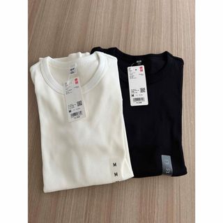 ユニクロ(UNIQLO)のリブクルーネックT（5分袖）　2枚セット(Tシャツ(半袖/袖なし))