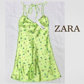 ZARA - 【新品 S】ZARA サテン花柄フレアミニワンピース