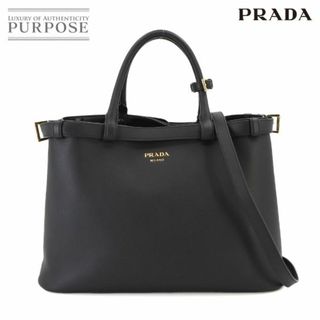 プラダ(PRADA)の新品同様 プラダ PRADA ダブルベルト付 バックル ミディアム ハンド バッグ 2way ショルダー バッグ レザー ブラック 1BA417 VLP 90233803(ハンドバッグ)