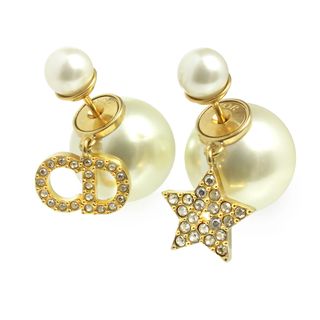 Christian Dior - クリスチャンディオール パール  ロゴ スター 星 トライバル ピアス クリスタル ゴールド ホワイト 白 E1038TRICY 箱付 Christian Dior（新品・未使用品）