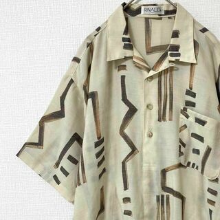 ナチュラルヴィンテージ(natuRAL vintage)のシャツ 半袖 ハーフボタン アート 総柄 レーヨン リネン L ヴィンテージ(シャツ)