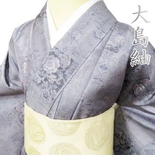 特選　大島紬 着物 未使用 正絹 袷 カジュアル 花模様 半色 多色 身丈171.5cm 裄68.5cm L トール ワイド きもの北條 A1024-3(着物)