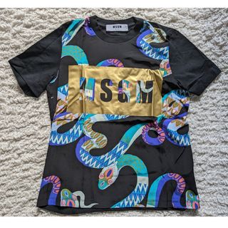 エムエスジイエム(MSGM)のMSGM●異素材 Tシャツ ロゴ 蛇 XS●美品(Tシャツ(半袖/袖なし))