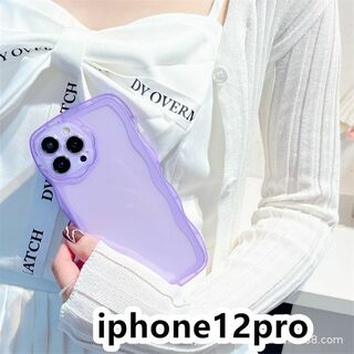 iphone12proケース　透明　波型花 耐衝撃紫68(iPhoneケース)