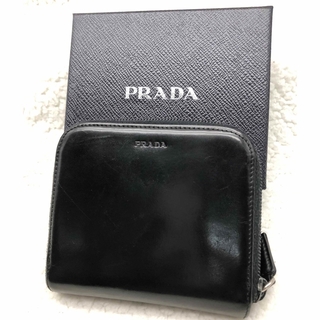 PRADA - 買取見積書有りPRADA プラダ　レザー　ラウンドファスナー二つ折り財布　箱付き