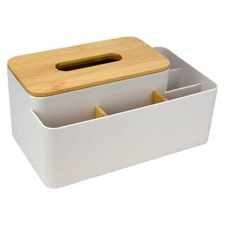 【色:ホワイト】unison 卓上 収納ケース ティッシュケース 一体型 仕切り(ティッシュボックス)