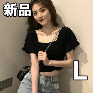 【限定セール！新品未使用】レディースカットソー ブラック L(Tシャツ(半袖/袖なし))