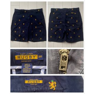 ポロラグビー(POLO RUGBY)の美品 RUGBY Ralph Lauren 総柄 刺繍 navy W36 XXL(ショートパンツ)