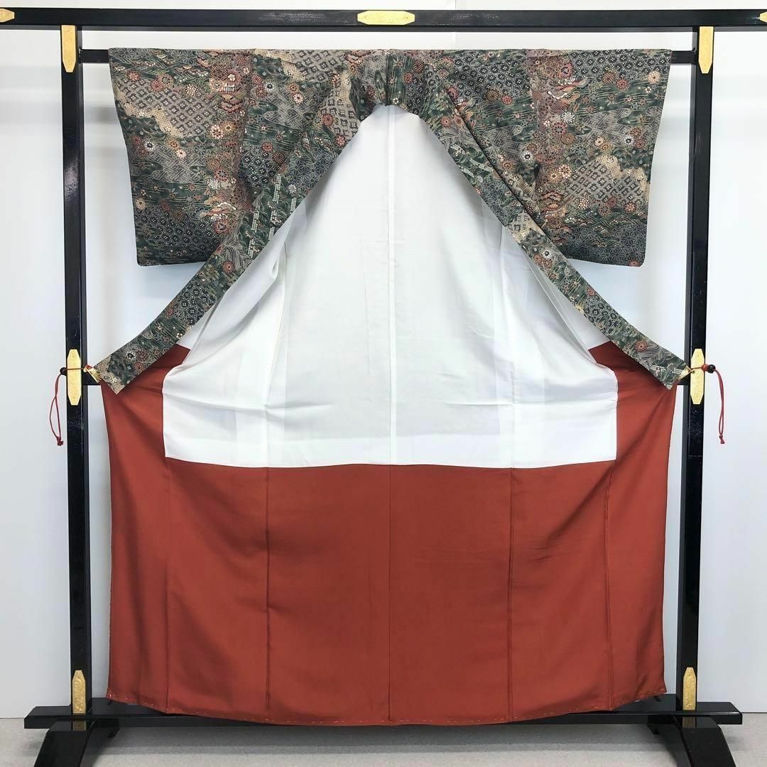 小紋 花更紗模様 美しい花柄 桜鼠色 しつけ糸 K-3499 小紋 花更紗模様 美しい花柄 桜鼠色 しつけ糸 K-3499