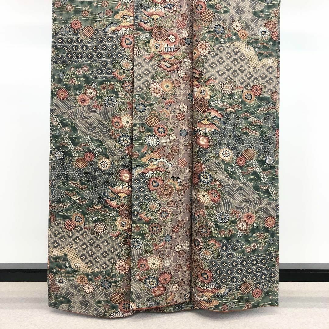 小紋 花更紗模様 美しい花柄 桜鼠色 しつけ糸 K-3499の通販 by 小紋 花更紗模様 美しい花柄 桜鼠色 しつけ糸 K-3499の通販 by