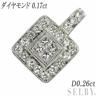 Pt950 プリンセスカット ダイヤモンド ペンダントトップ 0.17ct D0.26ct(ネックレス)