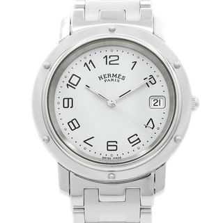 エルメス(Hermes)の電池交換済 HERMES エルメス クリッパー CL6.710 デイト 白 ホワイト SS ステンレス メンズ レディース ボーイズ クォーツ【6ヶ月保証】【腕時計】【中古】(腕時計(アナログ))