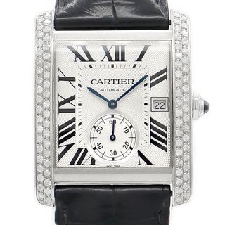 カルティエ(Cartier)のCartier カルティエ タンク MC ダイヤモンド ダイヤベゼル W5330003 デイト 30m防水 裏スケ シルバー SS ステンレス アフターダイヤ 純正ベルト 純正Dバックル メンズ 自動巻き【6ヶ月保証】【腕時計】【中古】(腕時計(アナログ))