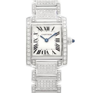 カルティエ(Cartier)の電池交換済 Cartier カルティエ タンクフランセーズ SM ダイヤブレス ダイヤベゼル W51008Q3 アイボリー SS ステンレス アフターダイヤモンド レディース クォーツ【6ヶ月保証】【腕時計】【中古】(腕時計)