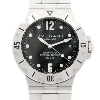 ブルガリ(BVLGARI)のBVLGARI ブルガリ ディアゴノ スクーバ SD38S デイト 200m防水 黒 ブラック SS ステンレス メンズ 自動巻き【6ヶ月保証】【腕時計】【中古】(腕時計(アナログ))