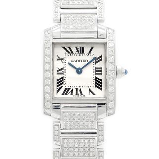 カルティエ(Cartier)の電池交換済 Cartier カルティエ タンクフランセーズ SM ダイヤブレス ダイヤベゼル W51008Q3 アイボリー SS ステンレス アフターダイヤモンド レディース クォーツ【6ヶ月保証】【腕時計】【中古】(腕時計)