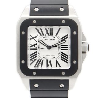 カルティエ(Cartier)の内部点検済 Cartier カルティエ サントス100 LM W20121U2 100m防水 シルバー SS ステンレス 純正ラバーベルト 純正尾錠 メンズ 自動巻き【6ヶ月保証】【腕時計】【中古】(腕時計(アナログ))