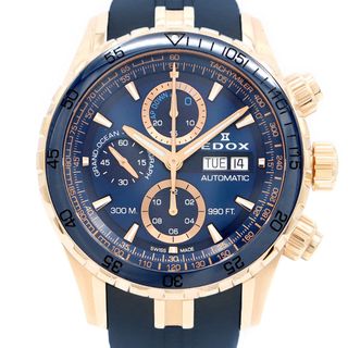 エドックス(EDOX)のEDOX エドックス グランドオーシャン クロノグラフ 01123-37RBU5-BUIR5 デイデイト スモールセコンド パワーリザーブ 300m防水 青 ブルー YGP イエローゴールド SS ステンレス 純正ラバーベルト 純正尾錠 メンズ 自動巻き【6ヶ月保証】【腕時計】【中古】(腕時計(アナログ))