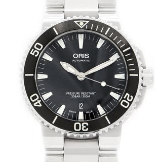 オリス(ORIS)のORIS オリス アクイス デイト 01 733 7653 4154-07 8 26 01PEB デイト 裏スケ 300m防水 黒 ブラック SS ステンレス メンズ 自動巻き【6ヶ月保証】【腕時計】【中古】(腕時計(アナログ))