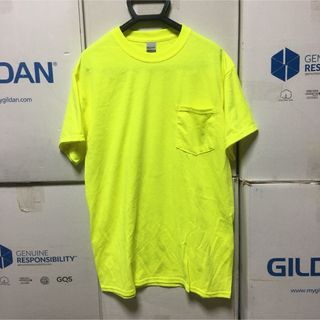 ギルタン(GILDAN)のGILDANギルダン☆半袖無地Tシャツ☆ポケット付き☆ネオンイエロー蛍光黄色★L(Tシャツ/カットソー(半袖/袖なし))