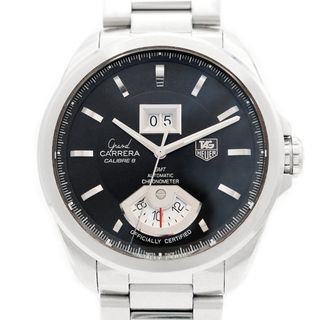 タグホイヤー(TAG Heuer)のTAG Heuer タグホイヤー グランドカレラ GMT キャリバー8 WAV5115 BA0901 デイト 100m防水 裏スケ 黒 ブラック SS ステンレス メンズ 自動巻き【6ヶ月保証】【腕時計】【中古】(腕時計(アナログ))