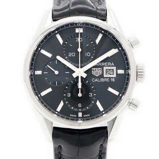 タグホイヤー(TAG Heuer)のTAG Heuer タグホイヤー カレラ キャリバー16 CBK2110 FC6266 クロノグラフ デイト 100m防水 黒 ブラック SS ステンレス 純正ベルト 純正尾錠 メンズ 自動巻き【6ヶ月保証】【腕時計】【中古】(腕時計(アナログ))