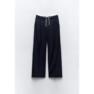 ザラ(ZARA)のZARA WIDE-LEGパンツ ダブルウエストバンド　XS ネイビー(カジュアルパンツ)