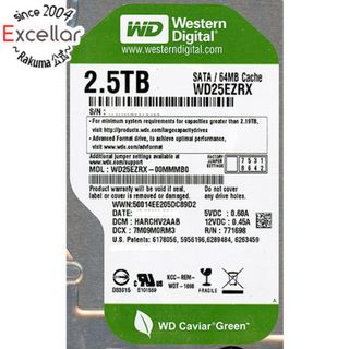 ウェスタンデジタル(Western Digital)のWestern Digital製HDD　WD25EZRX　2.5TB SATA600　0～100時間以内(PC周辺機器)