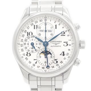 ロンジン(LONGINES)のLONGINES ロンジン マスターコレクション クロノグラフ ムーンフェイズ L2.773.4 トリプルカレンダー スモールセコンド 30m防水 裏スケ 白 ホワイト SS ステンレス メンズ 自動巻き【6ヶ月保証】【腕時計】【中古】(腕時計(アナログ))